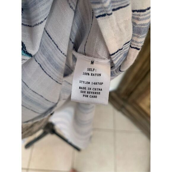 Altar'd State Blue Striped Embroidered Floral Boho Kimono Duster Cardigan - Picture 4 of 12